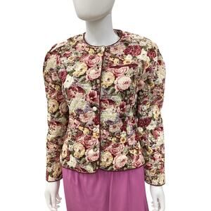 Vintage Herman Geist Blazer Women’s Size 6 Quilted Button Down Jacket Flowers
